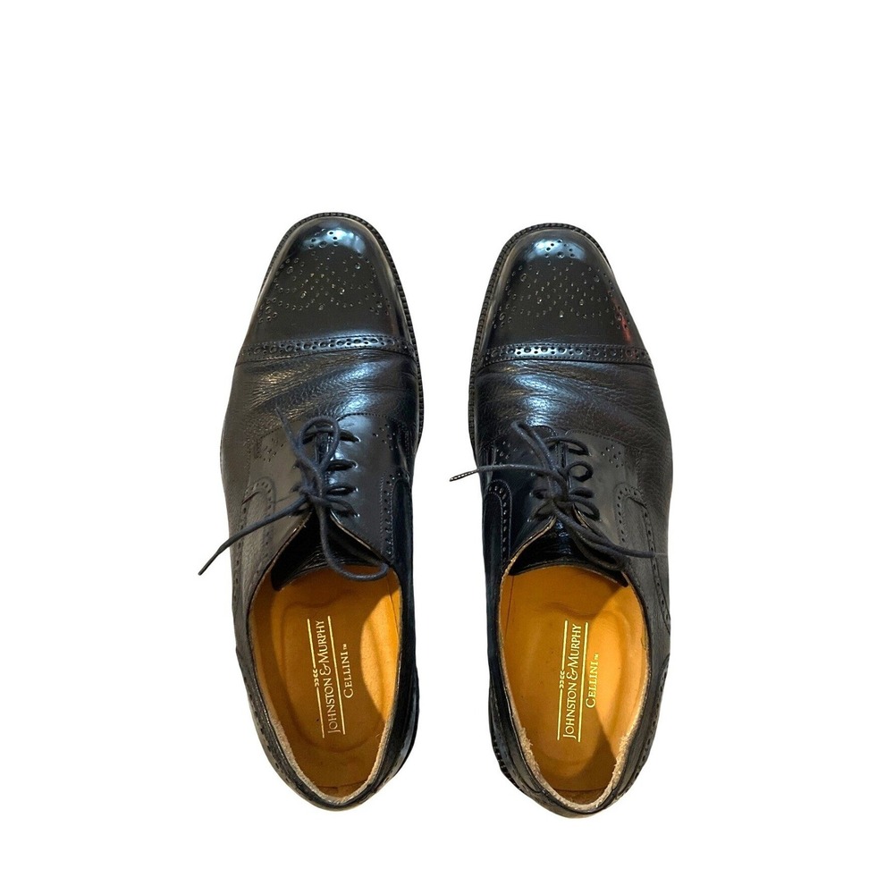 Cellini Black Leather Cap Toe Brogue Oxfords Size 11 M by Johnston & Murphy